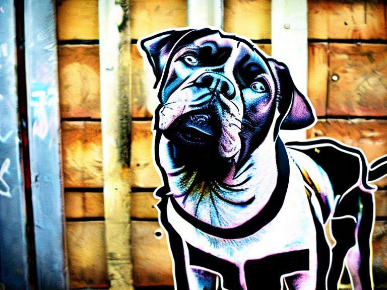 Prompt: mountain cur black dogs in gangster rappers clothing graffiti