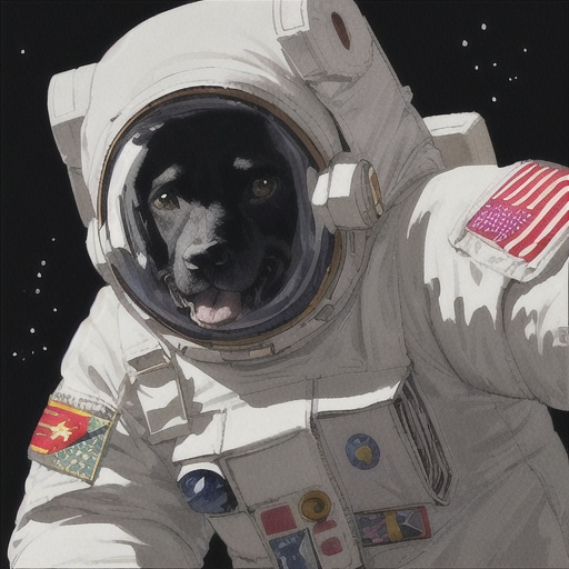 Prompt: abstract art, black dog, in space, in astronaut outfit