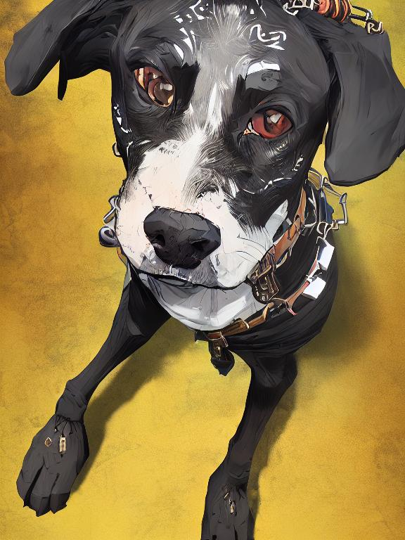 Prompt: mountain cur black dog in clothes gangster abstract art