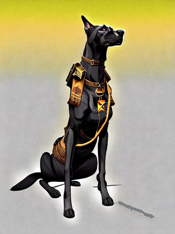 Prompt: black mountain cur dog in military gear in egypt