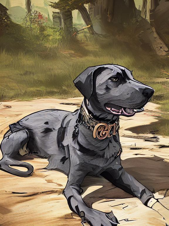 Prompt: mountain cur black dog in gangster clothing graffiti