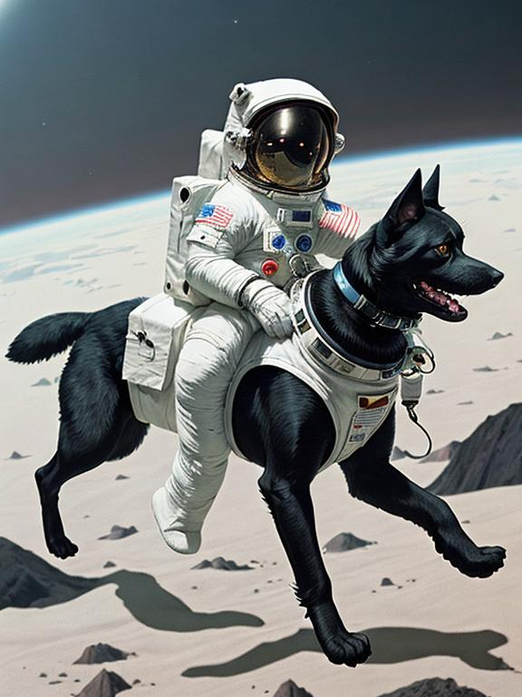 Prompt: abstract style art of black dogs in space in astronaut outfits