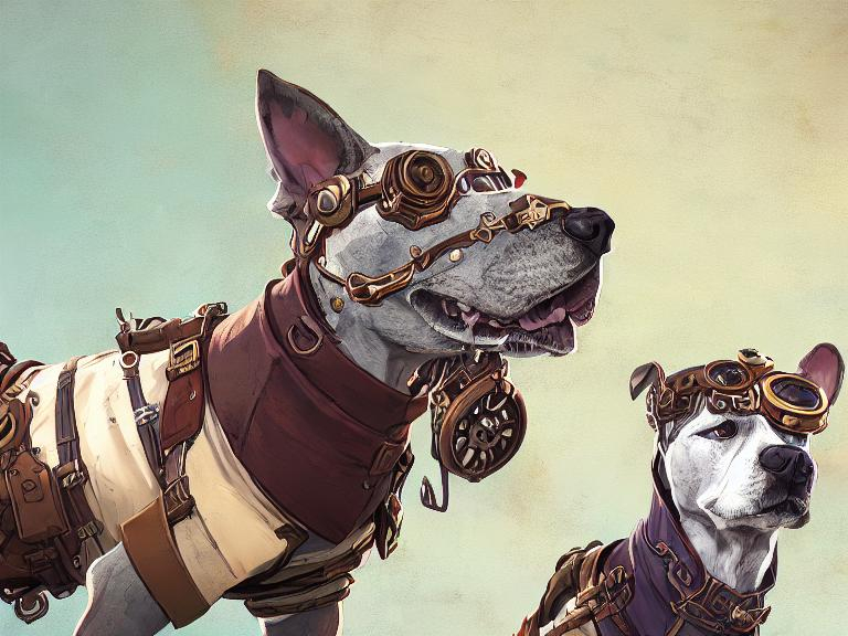 Prompt: steampunk dogs dressed in pilot clothes