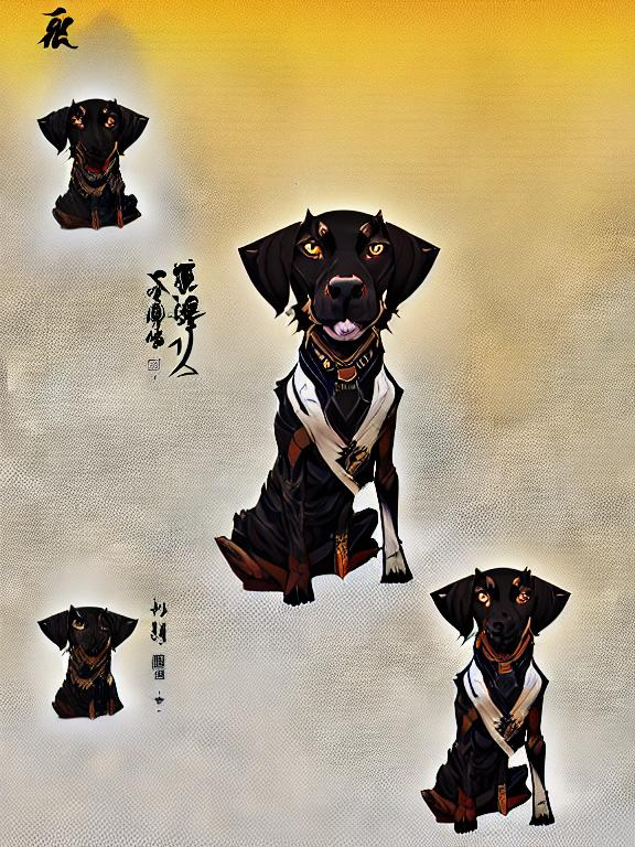 Prompt: black mountain cur dog in yakuza outfit