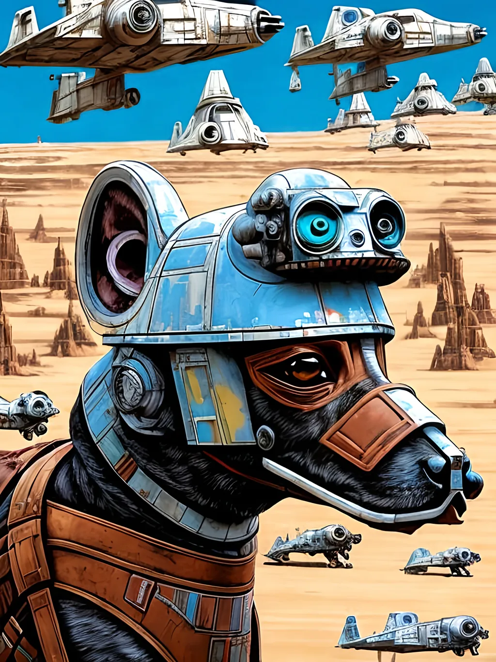 Prompt: pop art chalk pastel style art of detailed dog in star wars with pod racers, sketch, detailed background, highres, fun atmosphere, natural lighting,  abstract, fun