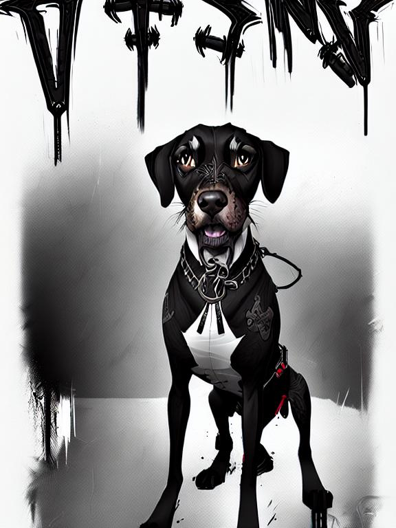 mountain cur black dog in gangster clothing graffiti