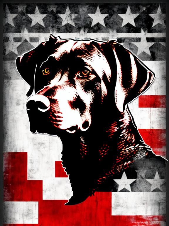 Prompt: Mountain cur black dog in pro trump clothing abstract art style