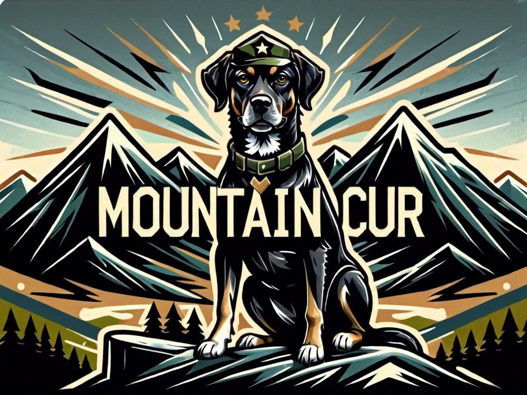 Prompt: Mountain cur black dog in soldier clothing abstract art style