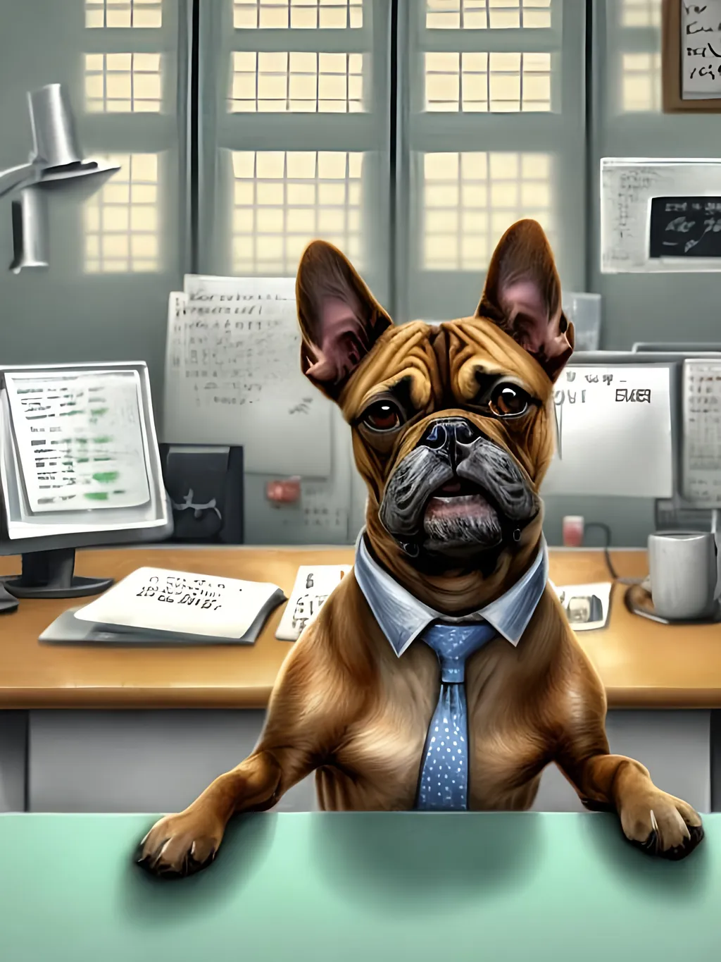 Prompt: chalk pastel style of a  detailed dog typing at a desk in an office, sketch, detailed background, highres, fun atmosphere, natural lighting,  abstract, fun