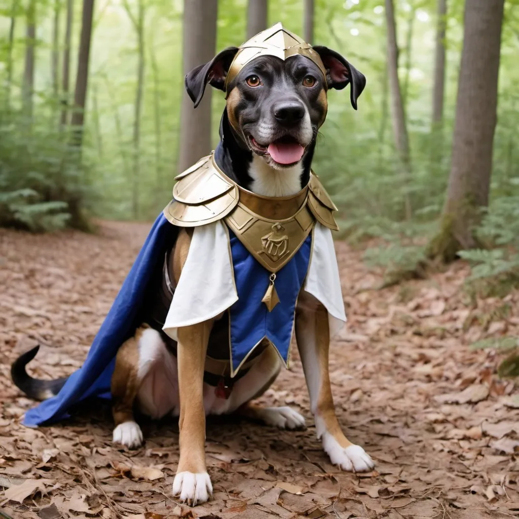 Prompt: black mountain cur dog LARPing in cosplay