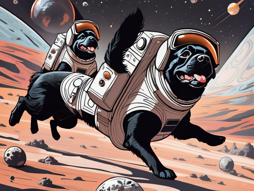 Prompt: abstract style art of black dogs in space in astronaut outfits