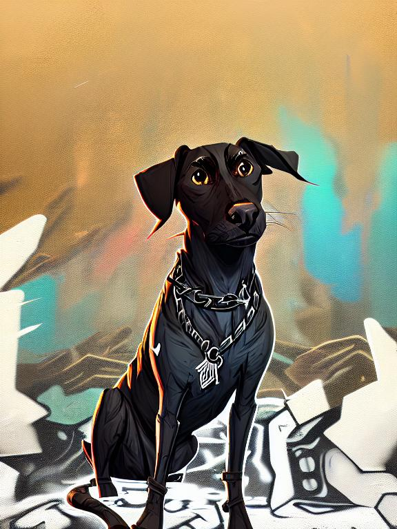 Prompt: mountain cur black dog in gangster clothing graffiti