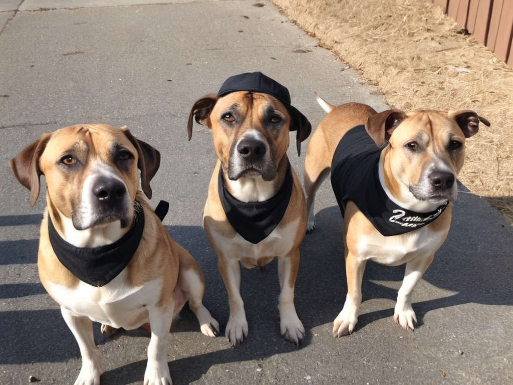 Prompt: black mountain cur dogs rap album dressed as gangsters