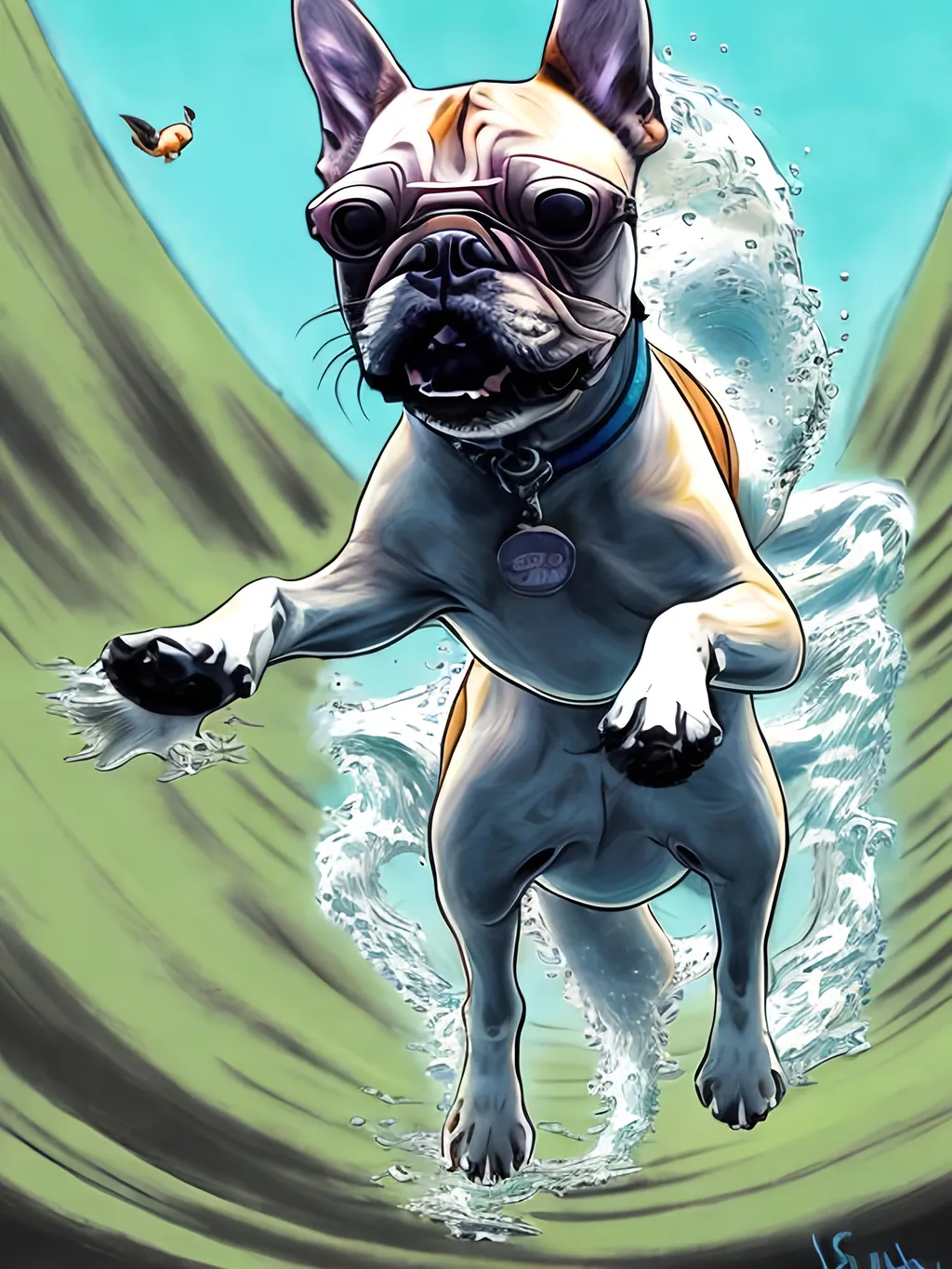 Prompt: chalk pastel style of a detailed dog Scooba diving, sketch, detailed background, highres, fun atmosphere, natural lighting,  abstract, fun