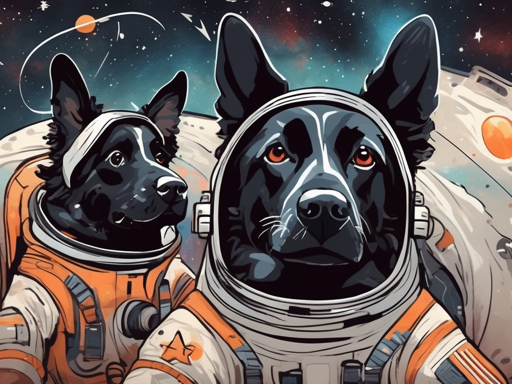 Prompt: abstract style art of black dogs in space in astronaut outfits