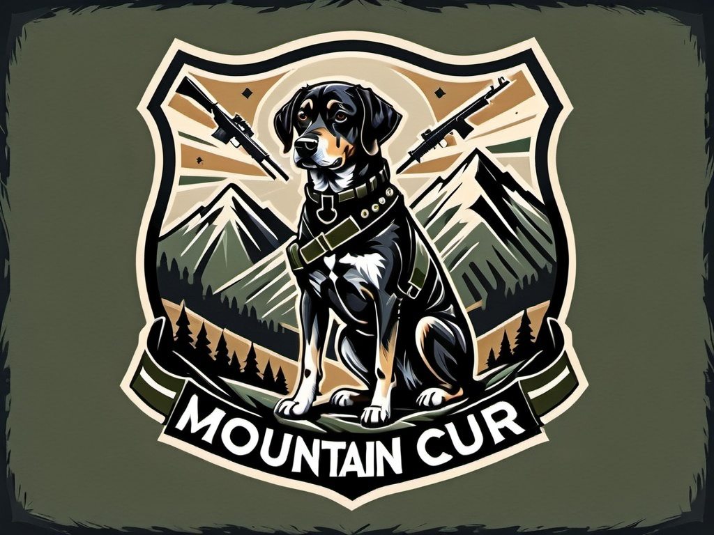 Prompt: Mountain cur black dog in soldier clothing abstract art style