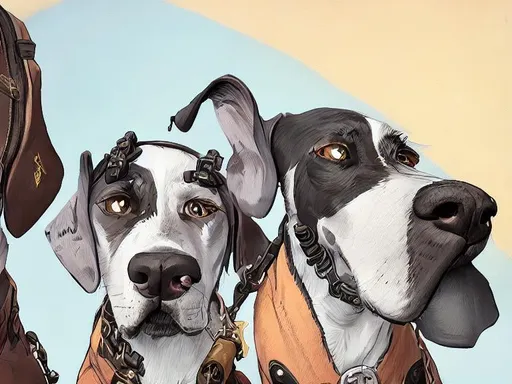 Prompt: black mountain cur dogs rap album dressed as airplane pilots