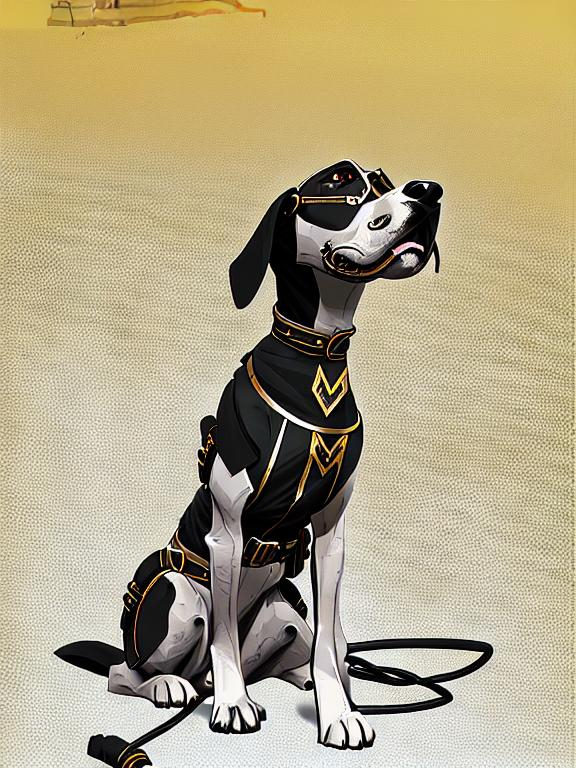 Prompt: black mountain cur dog in military gear in egypt 90s poster