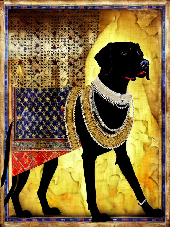 Prompt: black dog in persian clothing Dadaism style art