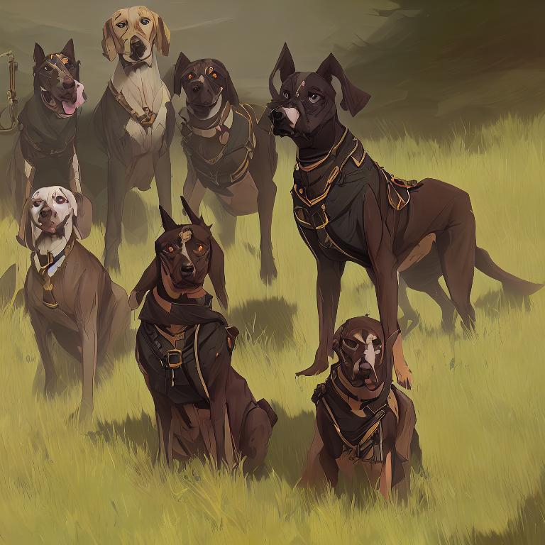 Prompt: black mountain cur dogs LARPing in cosplay