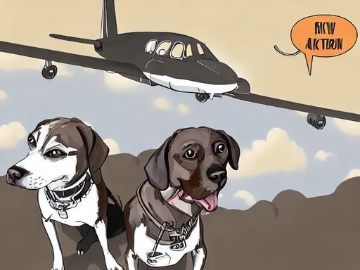 Prompt: black mountain cur dogs rap album dressed as airplane pilots