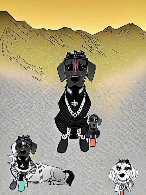 Prompt: mountain cur black dog dressed as snoop dog