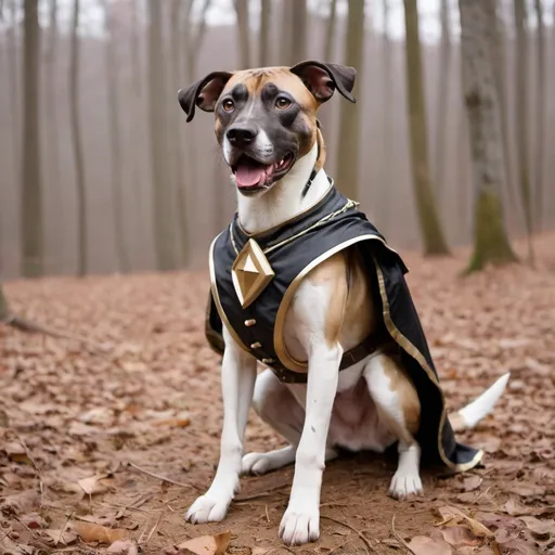 Prompt: black mountain cur dog LARPing in cosplay