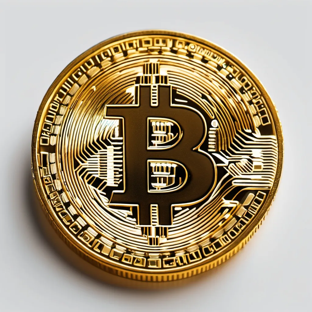 Prompt: A single gold bitcoin
