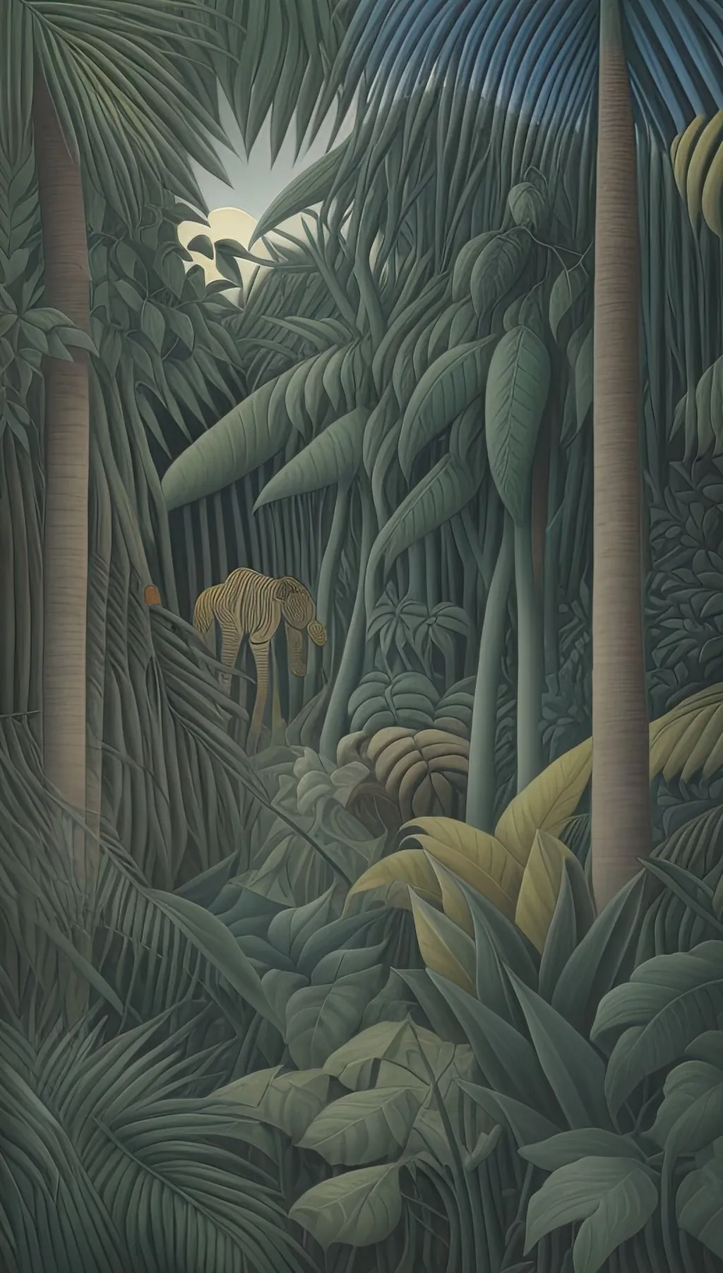 Prompt: The Equatorial Jungle by Henri Rousseau Negative prompt: easynegative, ng_deepnegative_v1_75t, verybadimagenegative_v1.3,