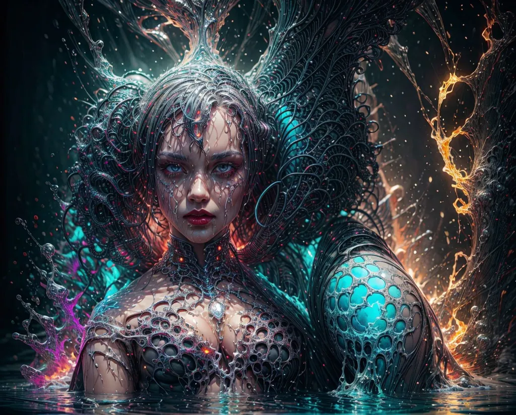 Prompt: yperrealistic art Alien made of diamonds and glitter black neon light DMT throne, in the style of liquid metal, vray tracing, raw character, 32k uhd, schlieren photography, conceptual portraiture, wet - on - wet blending in the style of t3xtn <lora:t3xtn:0.65> <lora:more_details:0.6> <lora:Venus:0.2> . Extremely high-resolution details, photographic, realism pushed to extreme, fine texture, incredibly lifelike
