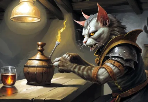 Prompt: profils of cat in tavern