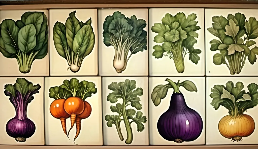 Prompt: botanical vegetable drawing vintage
water color large variety, multiple rows