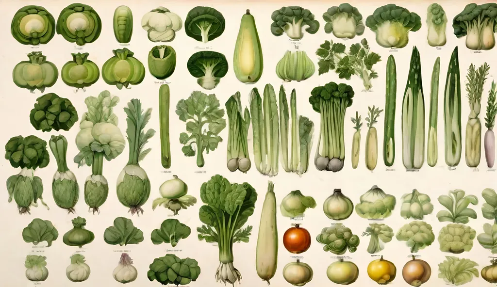 Prompt: botanical vegetable drawing vintage
water color large variety, multiple rows