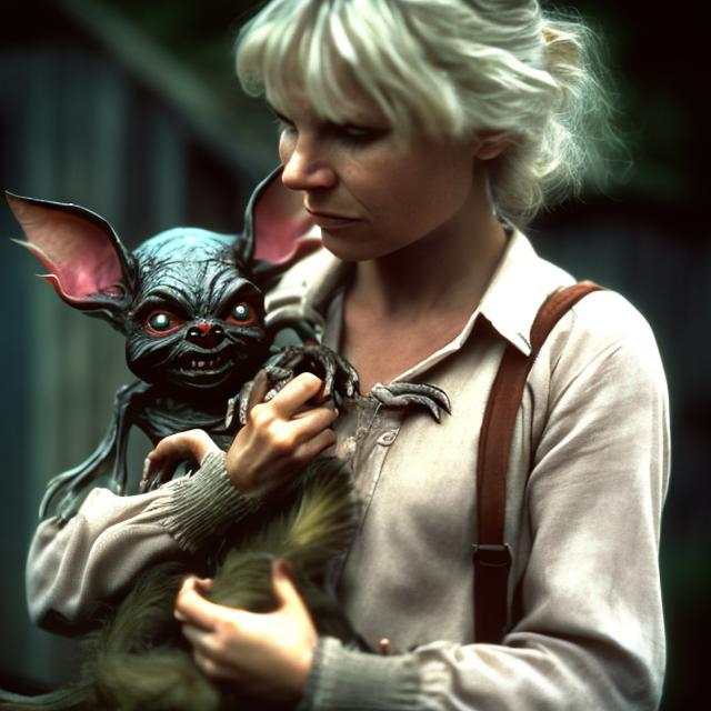 Prompt: A beautiful sad expression swedish woman holding a baby demonic gremlin creature 