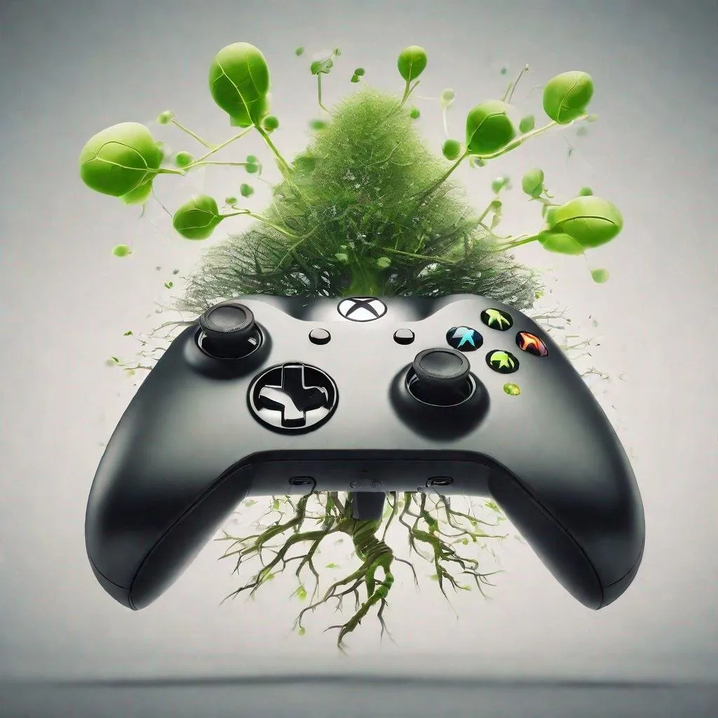 Prompt:  an Xbox videogame controller with tree sprouts coming out of the controller with ENT in the middle of the controller
