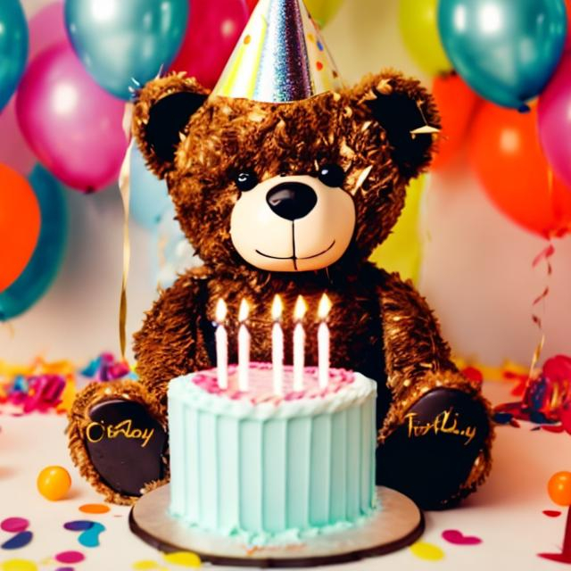 Prompt: teddybear celebriting birthday