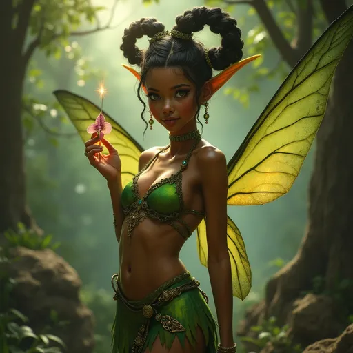 Prompt: Evil African tinkerbell princess 