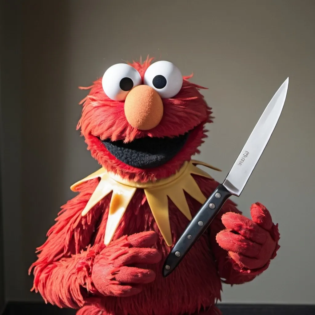 Prompt: elmo with a knife
