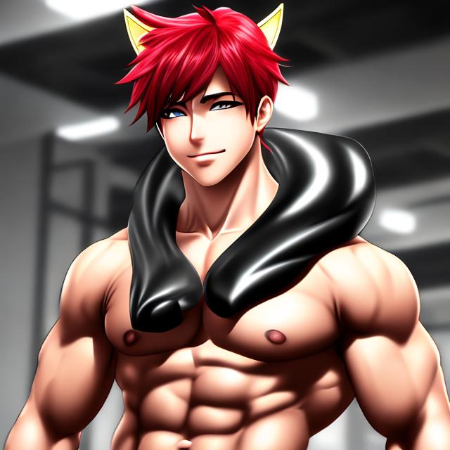 Huge Ripped Catboy Bodybuilder Cat Ears Tail Anime Openart 0897