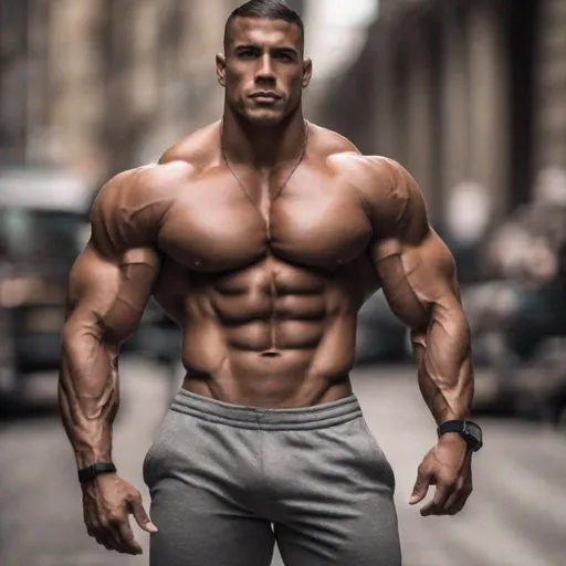 Prompt: Handsome tall muscular Latin Bodybuilder, 20s, ripped, broad shoulders, handsome ,  hyper muscular, giant, extremely muscular, model, masterpiece, perfect, hyper muscular, hung, giant, 60 meters 