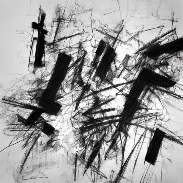 Prompt: Abstract sketch, without any faces, pain of Gaza, emotional turmoil, raw emotions, monochrome, powerful strokes, expressive lines, impactful composition, high contrast, black and white, intense, powerful, meaningful, emotional, raw, abstract, sketch, impactful, monochrome, expressive lines, powerful strokes, intense contrast, emotional turmoil, meaningful composition