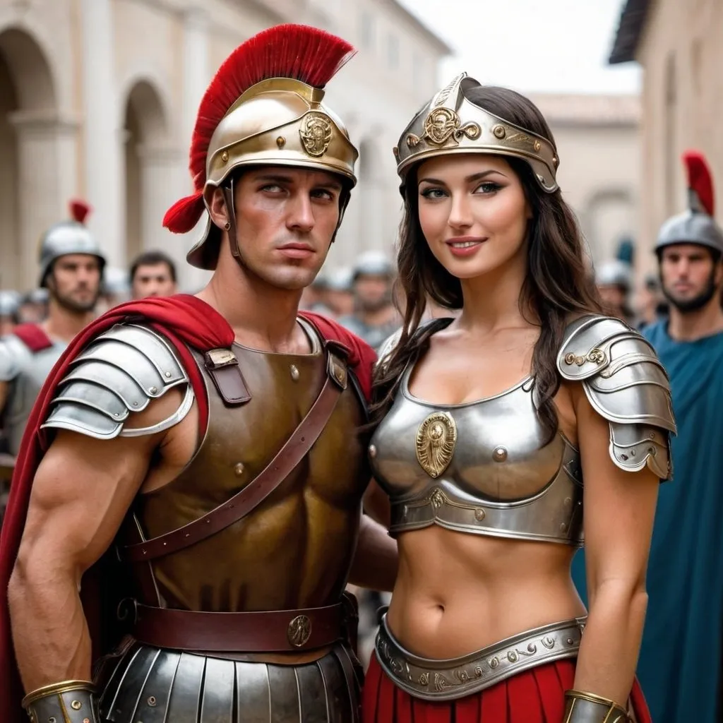 Prompt: Roman soldier with an attractive women