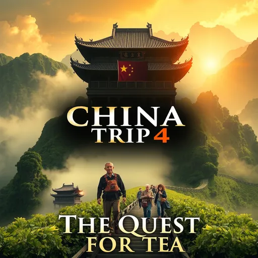 Prompt: A stunning adventure movie poster of a trip to China in the far east, discovering the secrets that lay behind the Chinese tea trade.

 The movie title is China trip 4: The quest for Tea