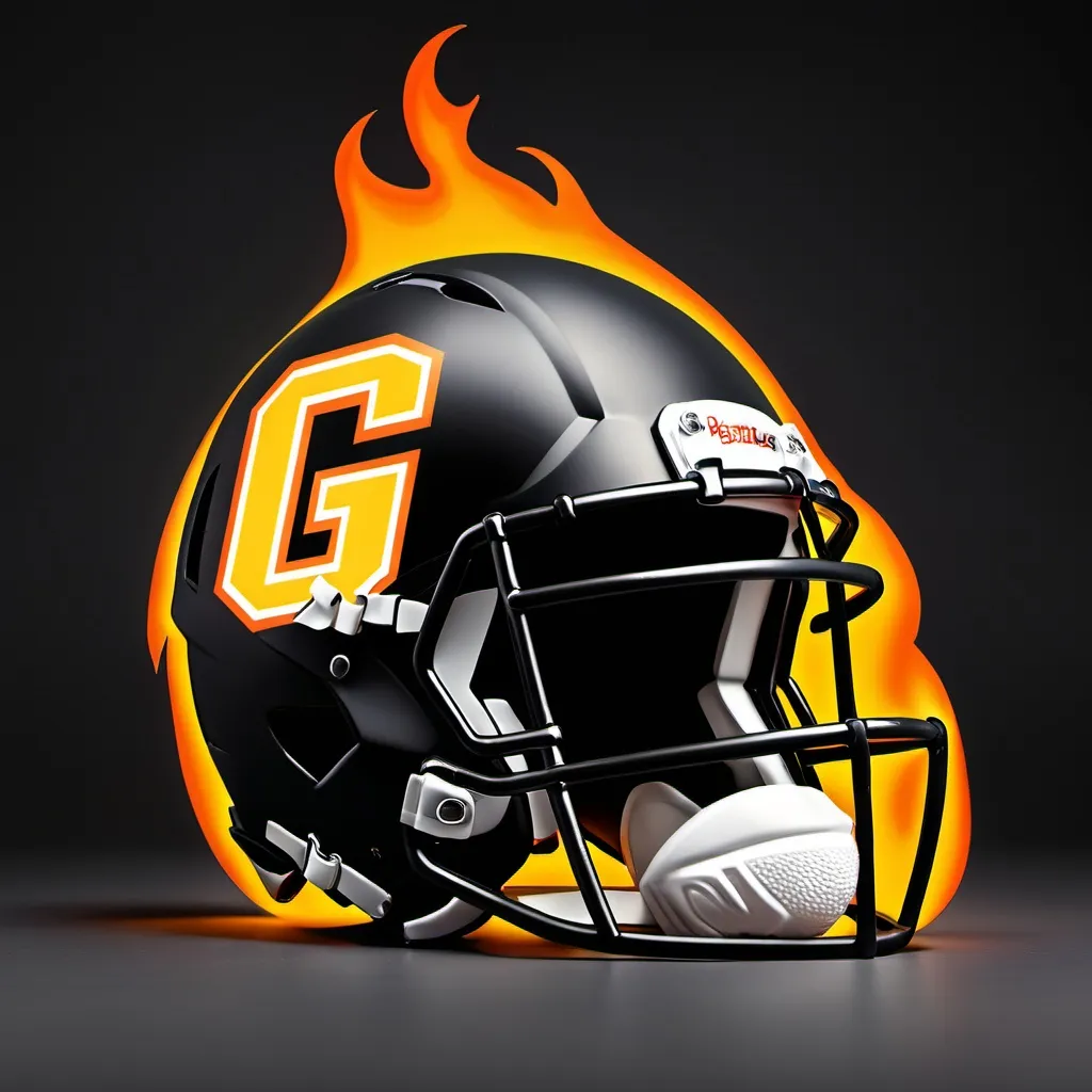 Prompt: A football helmet with a flaming G