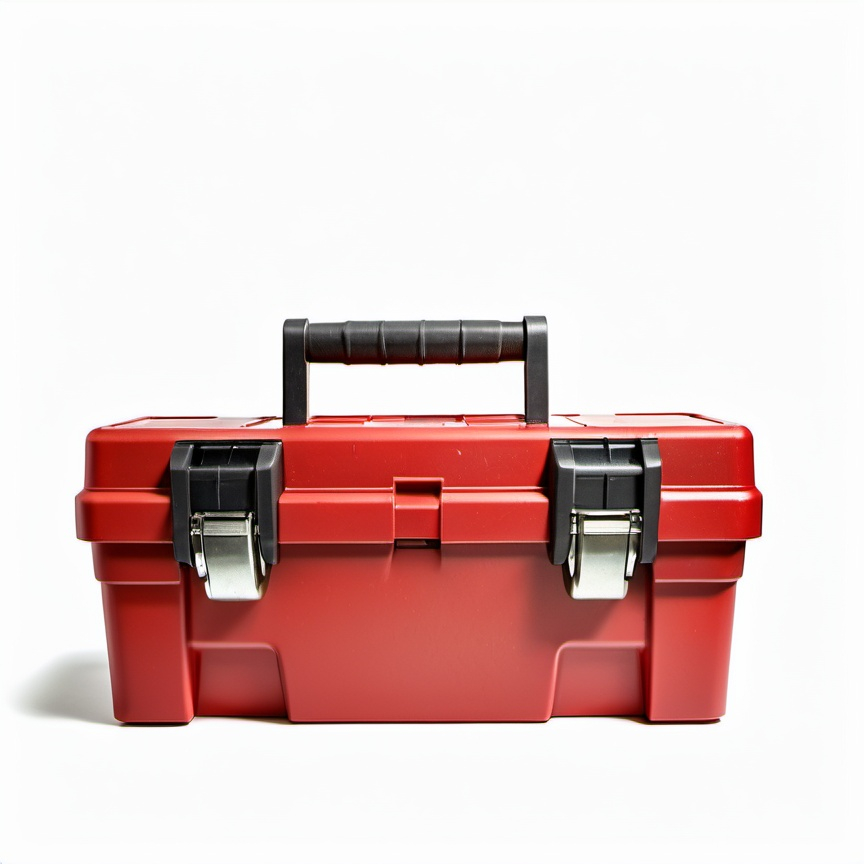 Prompt: Red toolbox, closed, no shadow, white background