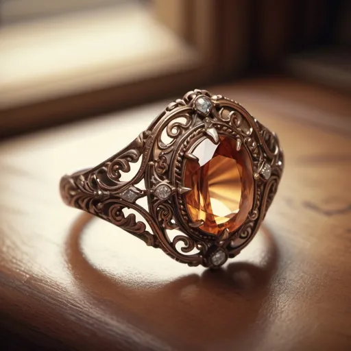 Prompt: (Victorian ring), (realism style), hair inside, warm color scheme, vintage aesthetics, intricate detailing, soft lighting, nostalgic ambiance, high quality, 4K resolution, capturing textures of the metal and hair, elegant composition, inviting warmth, serene atmosphere, showcasing craftsmanship and history.