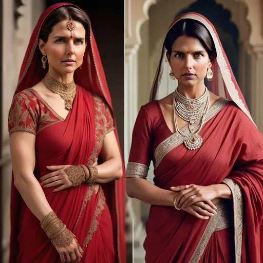 Prompt: Reimagine tom cruise as a 1900s indian bride wearing a red saree