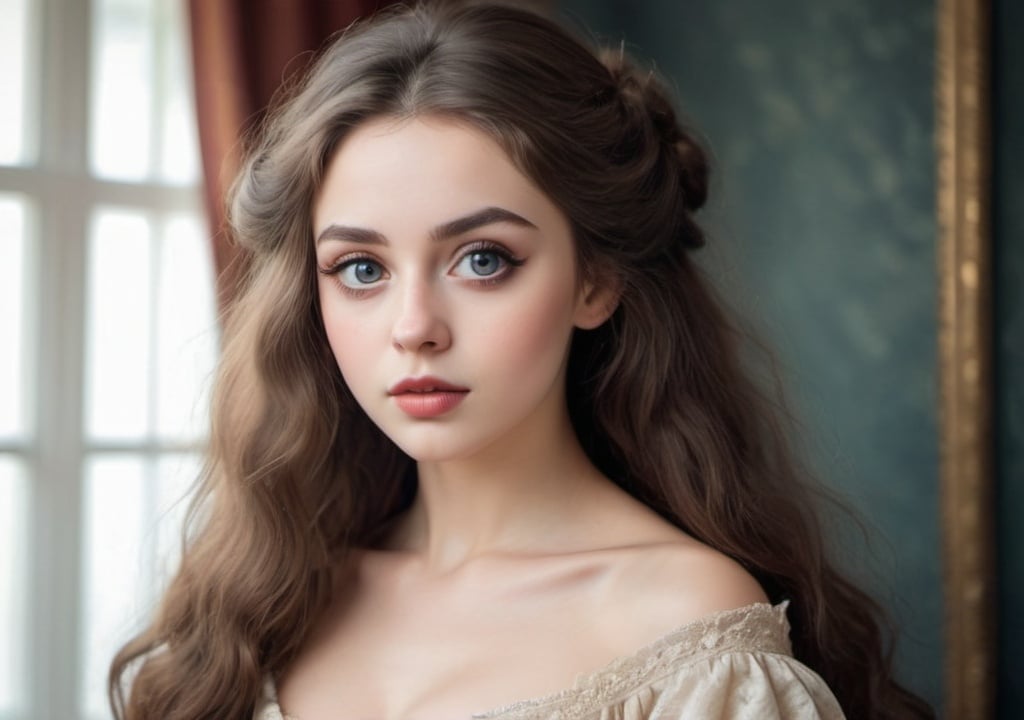 Prompt: Victorian lady with big beautiful eyes, small nose, full lips, full cheeks and athletic body in an elegante and beautiful look in full shape and long hair i need full body picture