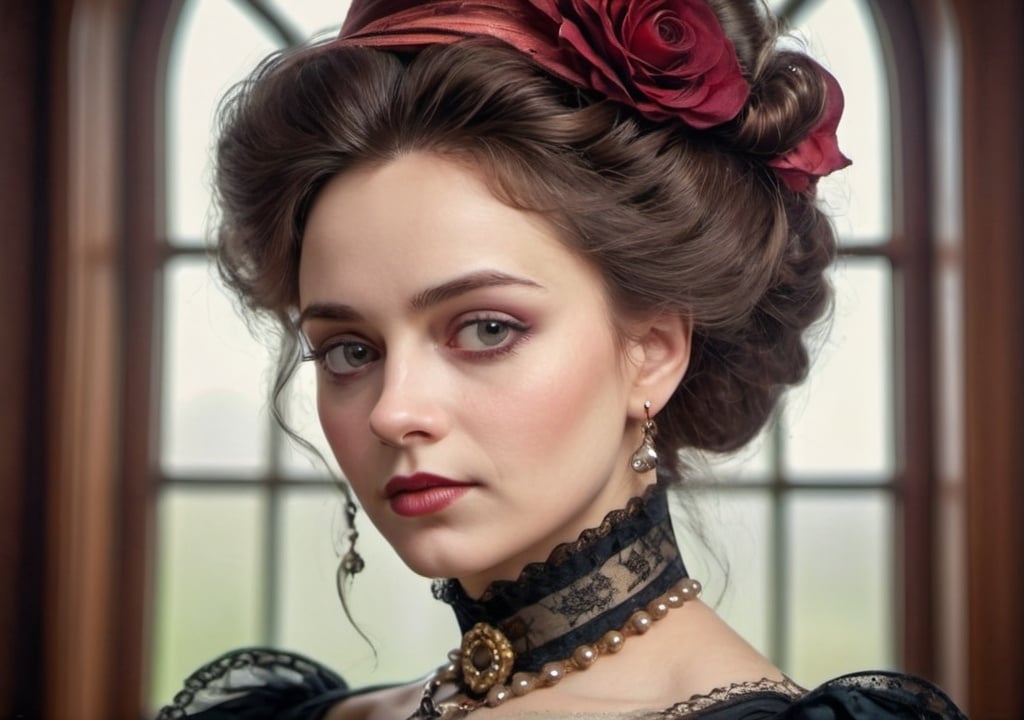 Prompt: Lady from victorian century with a beautiful look