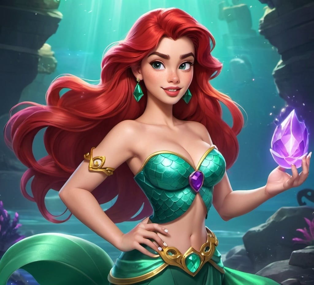 Prompt: Disney princess ariel as a mobile legends game character like esmeralda 